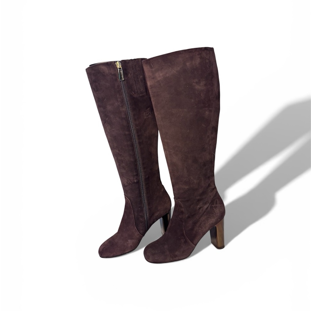 Carlo Pazolini Brown Suede Knee High Boots Block Heel Italian Made Chic